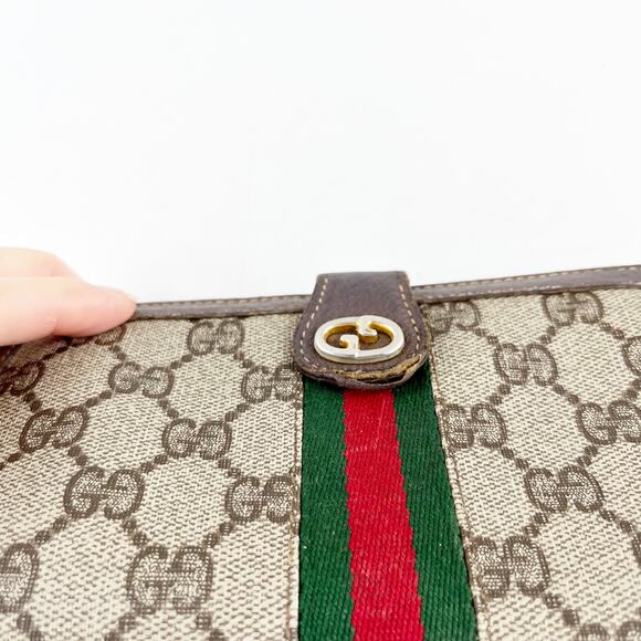 Gucci Vintage GG Supreme Web Long Trifold Wallet French Purse Brown - Picture 5 of 14